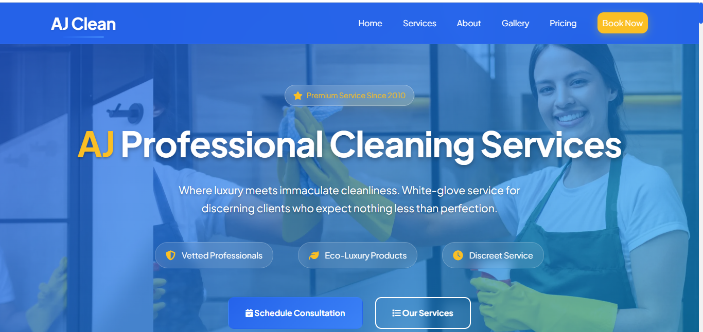 AJ Cleaning Website screenshot